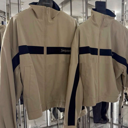 YSL 26S ZIP-UP JACKET IN BEIGE & NAVY COTTON