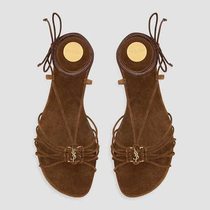 YSL 26S CASSANDRE LACE-UP SANDALS IN BROWN SUEDE