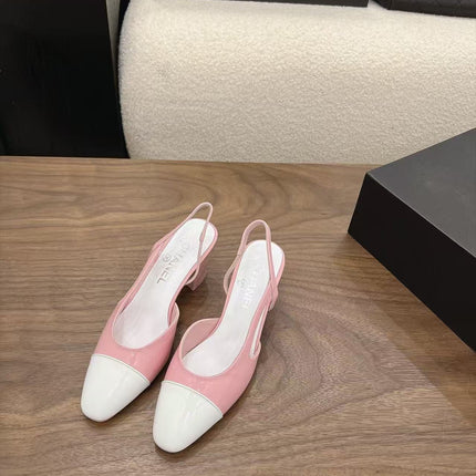 CHANEL  TWO-TONE SLINGBACK HEELS 55MM IN PINK AND WHITE CALFSKIN