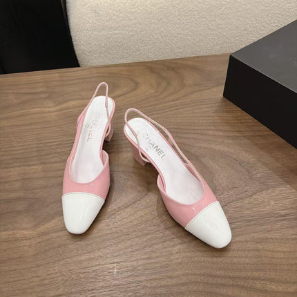 CHANEL  TWO-TONE SLINGBACK HEELS 55MM IN PINK AND WHITE CALFSKIN