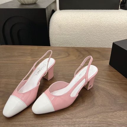 CHANEL  TWO-TONE SLINGBACK HEELS 55MM IN PINK AND WHITE CALFSKIN