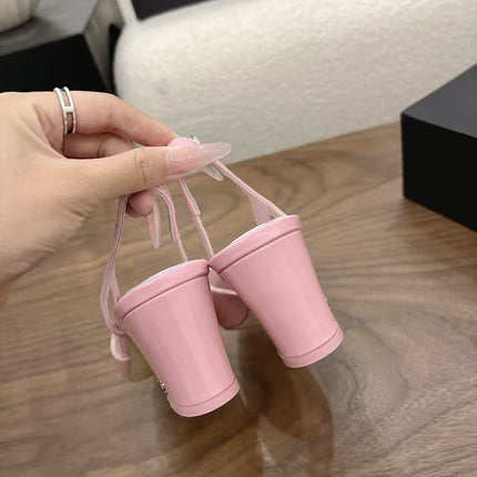 CHANEL  TWO-TONE SLINGBACK HEELS 55MM IN PINK AND WHITE CALFSKIN