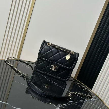 CHANEL BRAIDED MINI MY OWN FRAME FLAP BAG IN BLACK CALFSKIN