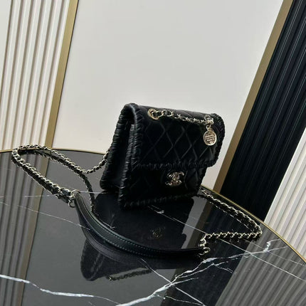 CHANEL BRAIDED MINI MY OWN FRAME FLAP BAG IN BLACK CALFSKIN