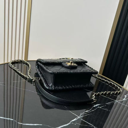 CHANEL BRAIDED MINI MY OWN FRAME FLAP BAG IN BLACK CALFSKIN
