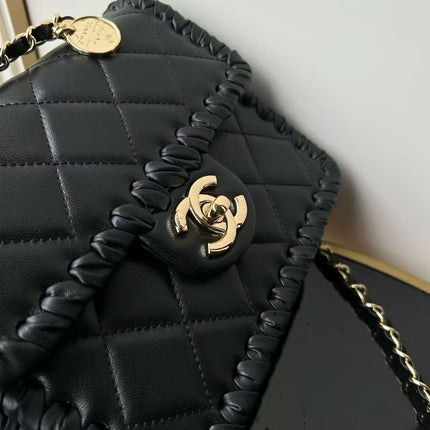 CHANEL BRAIDED MINI MY OWN FRAME FLAP BAG IN BLACK CALFSKIN