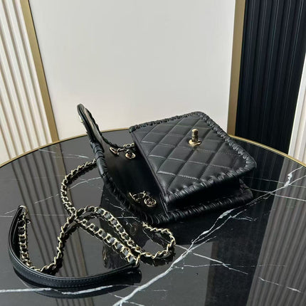 CHANEL BRAIDED MINI MY OWN FRAME FLAP BAG IN BLACK CALFSKIN