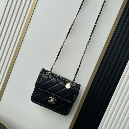 CHANEL BRAIDED MINI MY OWN FRAME FLAP BAG IN BLACK CALFSKIN