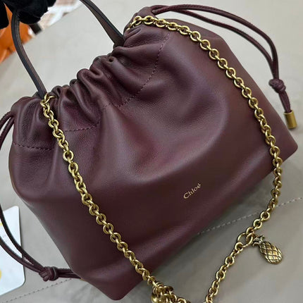 CHLOE MINI ICON SHOULDER BAG WITH CHAIN IN BURGUNDY LAMBSKIN