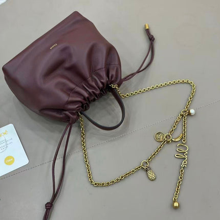 CHLOE MINI ICON SHOULDER BAG WITH CHAIN IN BURGUNDY LAMBSKIN