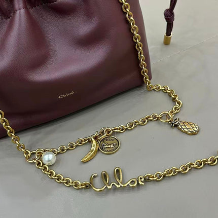 CHLOE MINI ICON SHOULDER BAG WITH CHAIN IN BURGUNDY LAMBSKIN