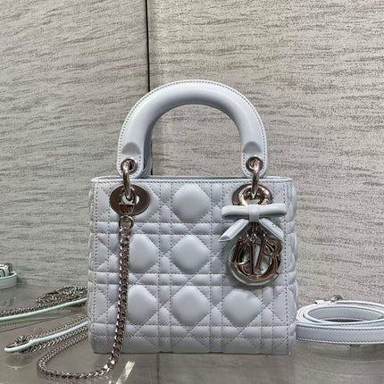 DIOR 26S LADY BAG 17 IN GREY BLUE LAMBSKIN