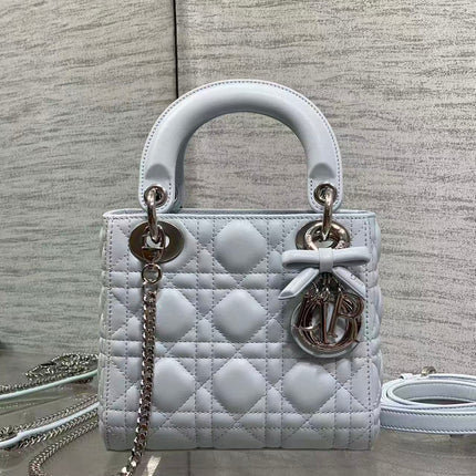DIOR 26S LADY BAG 17 IN GREY BLUE LAMBSKIN