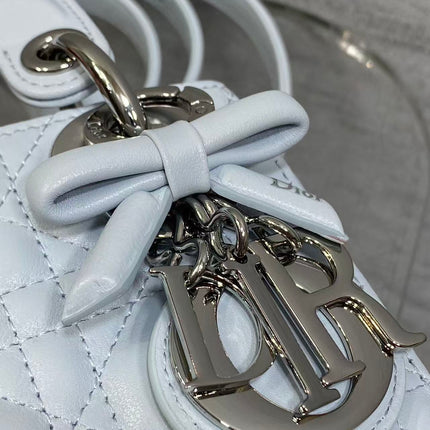 DIOR 26S LADY BAG 17 IN GREY BLUE LAMBSKIN