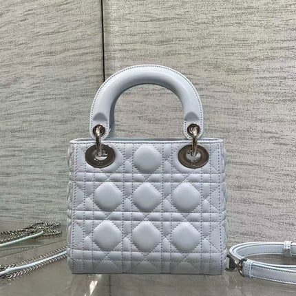 DIOR 26S LADY BAG 17 IN GREY BLUE LAMBSKIN