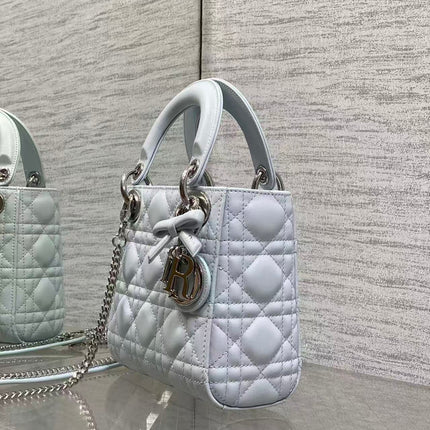 DIOR 26S LADY BAG 17 IN GREY BLUE LAMBSKIN
