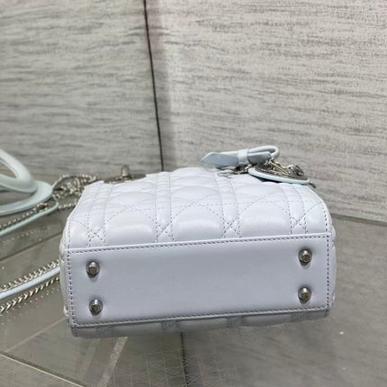 DIOR 26S LADY BAG 17 IN GREY BLUE LAMBSKIN
