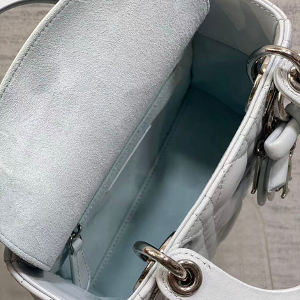DIOR 26S LADY BAG 17 IN GREY BLUE LAMBSKIN