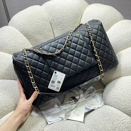 CHANEL 26S MAXI TRAVEL FLAP BAG IN BLACK CAVIAR CALFSKIN GOLD HARDWARE