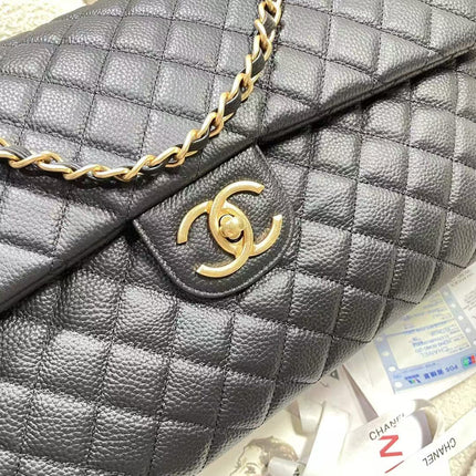 CHANEL 26S MAXI TRAVEL FLAP BAG IN BLACK CAVIAR CALFSKIN GOLD HARDWARE