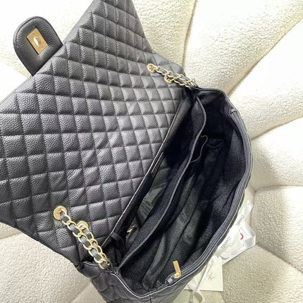 CHANEL 26S MAXI TRAVEL FLAP BAG IN BLACK CAVIAR CALFSKIN GOLD HARDWARE