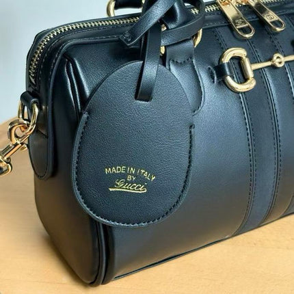 GUCCI 26S BORSETTO BOSTON MEDIUM 28 BAG IN BLACK CALFSKIN