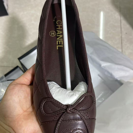 CHANEL 26S CC BOW BALLET FLATS IN DARK BROWN LAMBSKIN