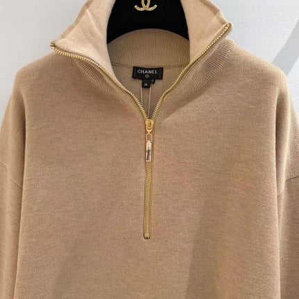 CHANEL 26S HALF-ZIP KNIT SWEATER IN BEIGE WOOL