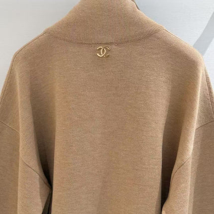 CHANEL 26S HALF-ZIP KNIT SWEATER IN BEIGE WOOL