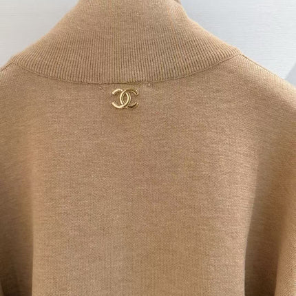 CHANEL 26S HALF-ZIP KNIT SWEATER IN BEIGE WOOL