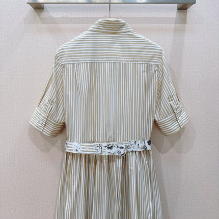 DIOR 26S STRIPED FLORAL HEM SHIRT DRESS IN WHITE & BEIGE COTTON