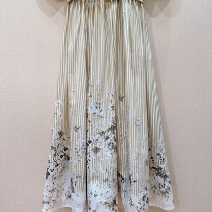 DIOR 26S STRIPED FLORAL HEM SHIRT DRESS IN WHITE & BEIGE COTTON