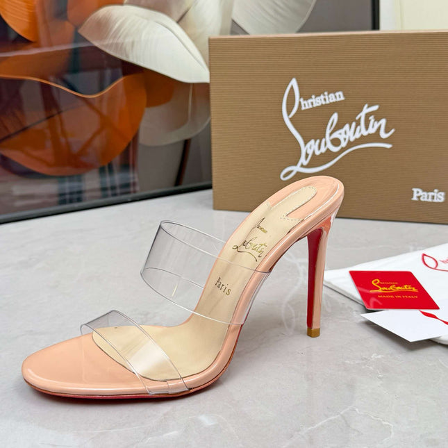 CHRISTIAN LOUBOUTIN 26S SLINGBACK MULES IN NUDE PATENT