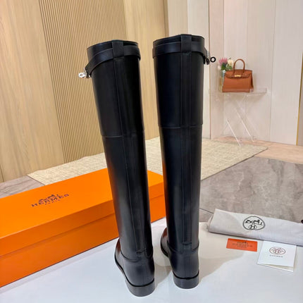 HERMES 26S HIGH BOOTS IN BLACK CALFSKIN SILVER HARDWARE