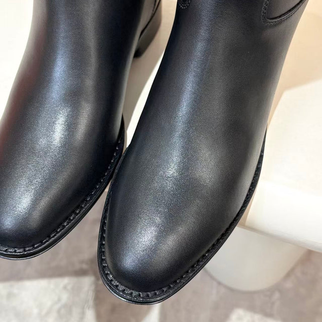 HERMES 26S HIGH BOOTS IN BLACK CALFSKIN SILVER HARDWARE
