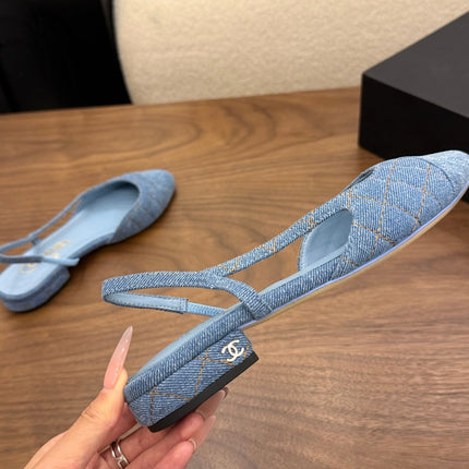 CHANEL 26S SLINGBACK PUMPS IN BLUE DENIM WITH POINTED TOE