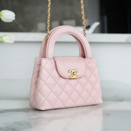 CHANEL 26S MINI TOP HANDLE BAG IN PINK QUILTED LEATHER