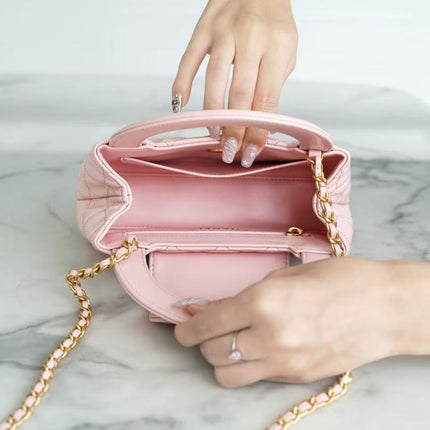 CHANEL 26S MINI TOP HANDLE BAG IN PINK QUILTED LEATHER