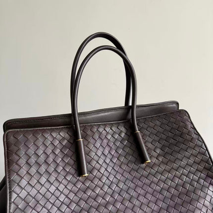 BOTTEGA VENETA TOP HANDLE TOTE IN DARK BROWN CALFSKIN