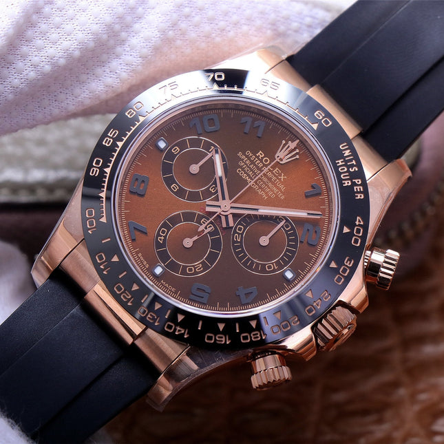 DAYTONA ROSE GOLD CASE 40MM CHOCOLATE DIAL RUBBER STRAP