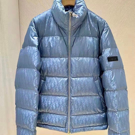 Dior Oblique Down Jacket Blue Jacquard Fabric