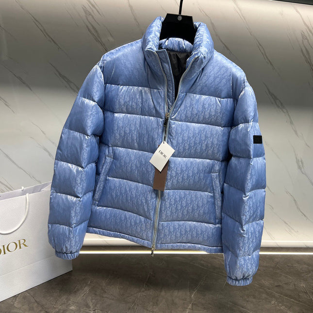 Dior Oblique Down Jacket Blue Jacquard Fabric