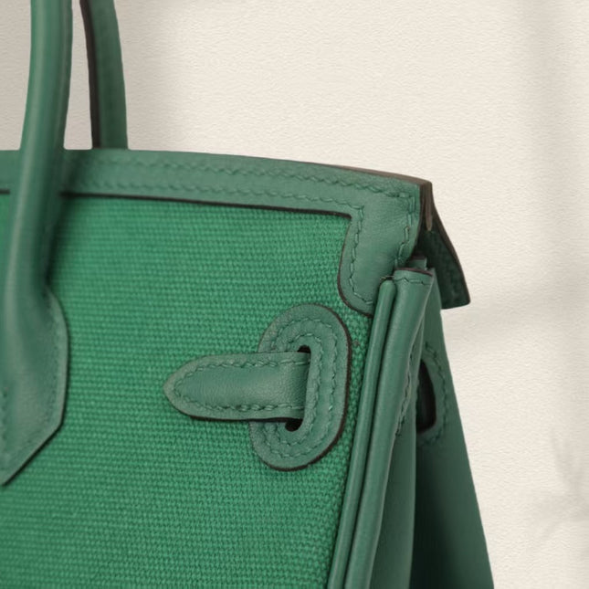 BIRKIN CARGO 25CM GREEN CANVAS AND LEATHER SILVER HARDWARE