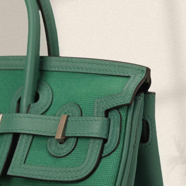 BIRKIN CARGO 25CM GREEN CANVAS AND LEATHER SILVER HARDWARE
