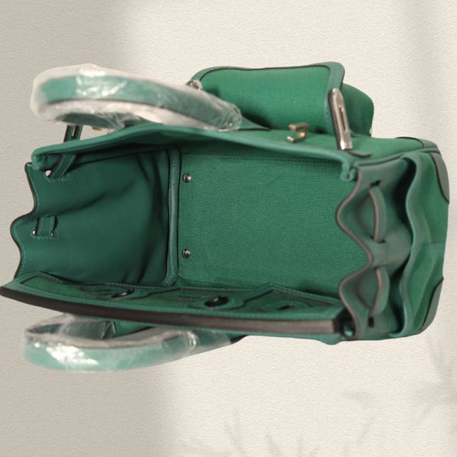 BIRKIN CARGO 25CM GREEN CANVAS AND LEATHER SILVER HARDWARE
