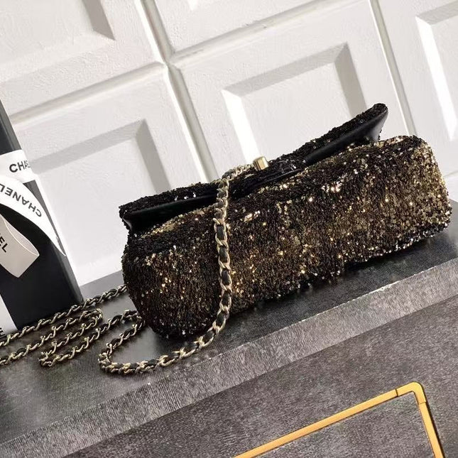 CC 20 SEQUINS FLAP BAG IN BLACK MIX BROWN