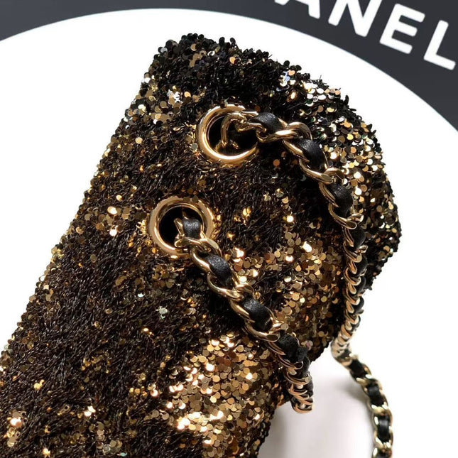 CC 20 SEQUINS FLAP BAG IN BLACK MIX BROWN