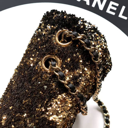 CC 20 SEQUINS FLAP BAG IN BLACK MIX BROWN