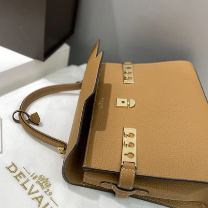 DELVAUX TOP HANDLE BAG 27 IN BROWN CALFSKIN TP3