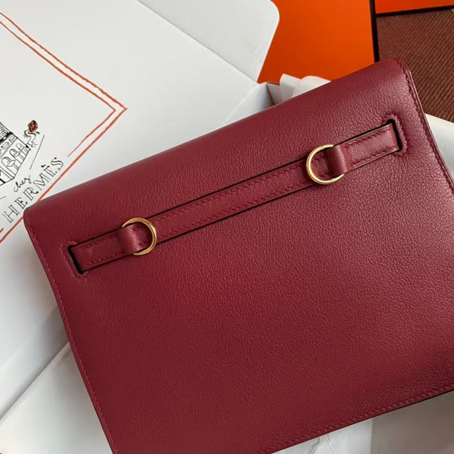 KELLY DANSE 22 IN BURGUNDY RED CALFSKIN GOLD HARDWARE